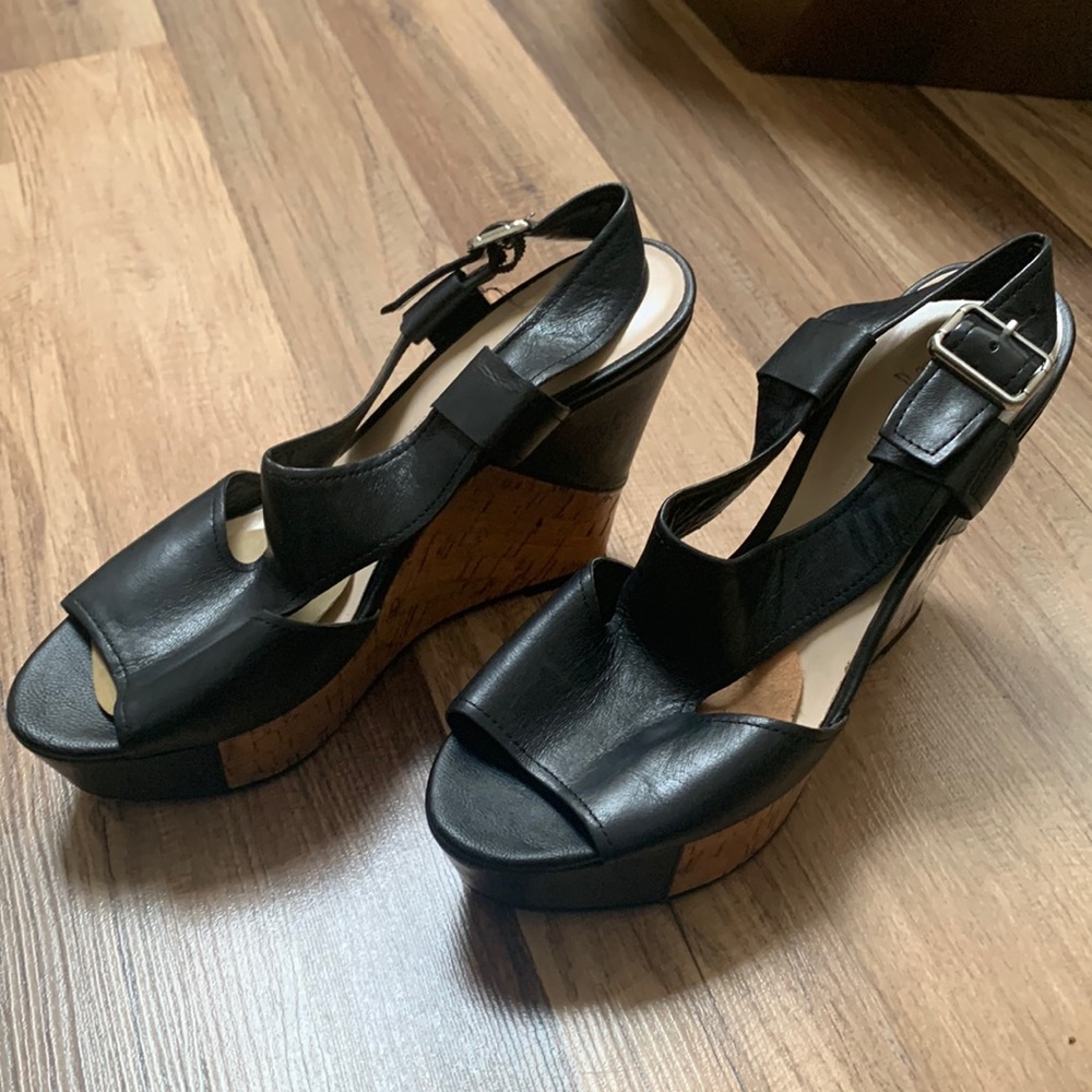 Franco Sorto, black wedges with cork heel.